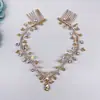 Tocados de cristal con pedrería hechos a mano para novia cadena para la frente dos peinetas accesorios para el cabello de novia diadema de presión diadema DZ217