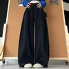 Calça Scimitar Grossa Retro com Forro de Lã Huamian para Mulheres, Outono e Inverno Cintura Alta Caída Solta Emagrecedora Comprimento Total Perna Larga