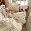Juego de cuatro piezas de algodón kapok con hilo de doble capa, tacto nube, Clase A, sábana de algodón puro suave y amigable con la piel, funda de edredón, juego de tres piezas para cama de dormitorio~