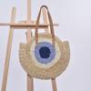 Hecho a mano tejido de paja corazón grande azul pastel redondo vacaciones junto al mar playa hombro mano tejido bolsa de mujer fábrica en stock venta al por mayor