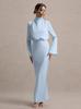 Moda Cruzada Europeia e Americana Elegante Lv Feminino Justo ao Corpo Renda nas Costas Cadarço Gola Alta Manga Longa Saia Longa Vestido Lv
