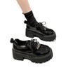 Sapatilhas Britânicas com Cadarço para Mulheres com Salto Grosso, Solas Grossas, Mocassins Plataforma, Sapatos Pequenos de Couro para Mulheres, Sapatilhas Retrô com Cadarço Primavera e Outono 2024