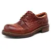 Zapatos de Cuero Goodyear para Hombre, Zapatos Derby de Punta Ancha, Zapatos Casuales Hechos a Mano, Suela de Cuero Genuino, Zapatos de Hombre de Piel de Caballo Lavada Vintage Desgastada