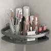 Estante de almacenamiento de aluminio espacial sin perforaciones, ventosa, pasta, estante multicapa, estante organizador de baño, gris pistola, estante de almacenamiento negro, venta al por mayor