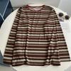 Playera de Manga Larga de Terciopelo Francés a Rayas para Mujer, Top Versátil Holgado de Cuello Redondo Elegante, Nuevo Estilo