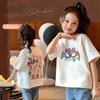 Camisetas de Algodão de Manga Curta para Meninas Primavera e Verão Novas Blusas Soltas Roupas Infantis Médias e Grandes Camisetas Casuais Simples Estampadas para Crianças