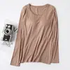 Camiseta de Manga Larga al por Mayor para Mujer con Almohadillas en el Pecho, Sujetador Inalámbrico Integrado, Adecuada para Yoga, Dormir, Hogar y Uso Casual