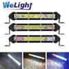 Farol de Motocicleta de 7 polegadas Vermelho e Azul em Formato Reto Veículo Off-Road Luz Lateral LED Ultrafino Luz Modificada Refletor de Carro