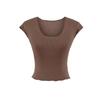 Verano 2025 Nuevo para Mujer Estilo Americano Chica Hot Deseo Puro Casual Cuello U Manga Mariposa Volantes Top Básico Camiseta