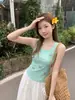 Camisola Floral de Lentejuelas Tridimensionales Estilo Francés con Escote en U para Mujer, Top Corto de Verano Ajustado a la Cintura Hermoso sin Mangas para Usar sobre Otra Ropa