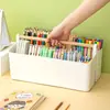 Caixa de Armazenamento para Canetas Marcadoras com Porta-Canetas Integrado, Grande Capacidade, Organizador de Mesa para Estudantes, Adequado para Canetas Coloridas, Canetas de Desenho, Lápis, com Cesta com Alça