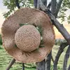 Sombrero de Paja de Ala Ancha Nuevo Estilo de Verano para Mujer, Sombrero de Protección Solar para Vacaciones en la Playa, Sombrero de Sol de Playa Tejido con Flores