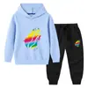 Nova coleção outono/inverno 2023 roupas infantis transfronteiriças conjunto de duas peças para bebê com capuz, suéter e calça, algodão, manga longa