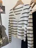 Cárdigan de Punto Bloque de Color Rayas Cuello en V Falso Dos Piezas para Mujer, Estilo Coreano Otoño, Top de Diseño Corto para Figuras Pequeñas