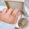 [Galvanoplastia de ouro real] Design Europeu e Americano ins Wind Geometry Diamond Ball Ring Anel Aberto de Vento Frio para Mulheres
