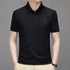 Fabricante Original Masculino Manga Curta High-End Dia dos Pais Masculino Casual Fino Meia Manga Seda Gelada Estampado Business Camisa Polo