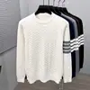 Suéter de Lana para Hombre Cuello Redondo Otoño Invierno Tejido de Cable Raya de Cuatro Barras Pulóver Camisa Base para Hombre