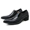 Zapatos casuales de cuero brillantes estilo europeo para primavera y otoño, zapatos de vestir de punta a la moda con cremallera frontal, zapatos formales de tacón grueso para aumentar la altura