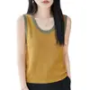 Chaleco de punto de cuello redondo con bloques de color de estilo relajado para mujer, refrescante lino perlado, adecuado como prenda exterior de verano, para usar en capas, top interior sin mangas