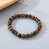 Pulsera de Piedra Ojo de Tigre y Piedra Volcánica con Hilo Elástico, Pulsera de Cuentas Hecha a Mano, Estilo Unisex para Pareja