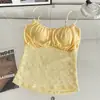 Nuevo diseño de camisola con copas para mujer, estilo puro y seductor de verano, top sin mangas de encaje ajustado fruncido