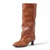Botas tipo Martin con Tacón Grueso para Otoño e Invierno, Botas Altas de Punta Aguda para Mujer con Suela de Goma, Antideslizantes sin Cordones, Color Sólido, Tacón Medio, Botas para Mujer Tallas Grandes