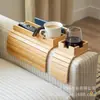 Set de Bandeja Portavasos para Sofá de Bambú, Bandeja de Reposabrazos para Sofá de Madera Antideslizante, Bandeja para Snacks para Ver Series, Mesa Clip-On para Sofá