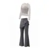 Conjunto de Roupa de Yoga Feminino Outono Novo Top Cruzado de Manga Longa Conjunto Real de Duas Peças Saia Calça Pilates Fitness Esportivo Conjunto de Duas Peças