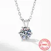 Colar de Prata S925 Novo Clássico Colar de Seis Garras Corrente Elegante Simples para Clavícula Colar com Moissanita de 1 quilate Cor D