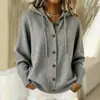 Cardigã de malha com capuz e botões europeu e americano 2026, novo outono e inverno, moda casual de cor sólida transfronteiriça, roupas femininas