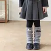 Zapatos, algodón, calcetines para niñas, estampado de cuadros, etiqueta de tela abotonada, calcetines con volantes, color café retro, hilo de punto, calentadores de piernas para niñas