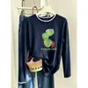 Camiseta de manga larga con cuello redondo, estilo commuter moderno, tipo dos piezas, para mujer, de algodón puro, en blanco, estilo coreano, simple, casual y versátil.
