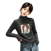 Blusa base de pelúcia para meninas outono e inverno roupa íntima gola semifechada escovada super bonita roupas de outono blusa listrada infantil moderna