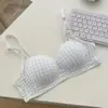 Sujetador Push-Up Pequeño Transpirable Puro y Delgado Estilo Diario Cuadros de Encaje Femenino, Sujetador Cómodo y Amigable con la Piel
