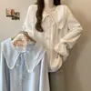 Ropa para Mujer Tallas Grandes para Chicas Gorditas, Nuevo Estilo de Primavera, Estilo Coreano, Corte Holgado, Adelgazante, Rejuvenecedor, Cuello de Muñeca, Atado, Blusa de Manga Larga