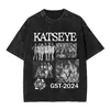 Camiseta de Algodão Lavado Katseye da Moda para Homens e Mulheres, Manga Curta de Verão Gola Redonda Camiseta de Algodão Solta Streetwear