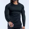 Camisa base masculina para esportes, corrida, treino, basquete, de manga longa, justa, transfronteiriça, secagem rápida, respirável, vestuário fitness masculino
