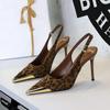 373-32 Zapatos de metal puntiagudos de tacón alto estilo europeo y americano con tacones finos, tacones superaltos, boca escotada, tira trasera vacía, zapatos de banquete para mujer