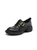 Versão em couro bovino~Sapatos femininos retrô estilo britânico de bico redondo com solas grossas, saltos robustos e detalhe de fivela, mocassins de calçar