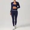 Conjunto esportivo de secagem rápida para outono, cintura alta, para mulheres, color blocking, costas bonitas, conjunto de três peças justo para yoga, corrida e fitness