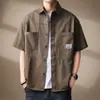 Camisa de Trabajo Resistente de Algodón Puro Estilo Retro Americano para Hombre, Nuevo Estilo de Verano, Camisa Jacket Casual Holgada de Manga Corta, Moderna