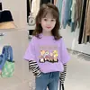 G2241# abrigo de otoño para niña de dos piezas falsas, camiseta de manga larga, nueva, principios de otoño, para niña, a rayas, camiseta interior para niños