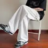 Calça masculina casual moderna de marca, toque frio, secagem rápida, corte solto, seda gelada, calça de verão texturizada de perna larga, calça fina de perna reta