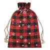 Bolsa de Algodón Lino a Cuadros con Cordón Bolsa de Cordón de Copo de Nieve Navideño para Dulces Regalos Empaque de Joyería Almacenamiento Decoración Navideña Bolsa para Colgar