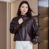 Chaqueta de Cuero Genuino de Oveja Haining Nueva para Mujer Primavera y Otoño, Estilo Corto para Figuras Pequeñas, Estilo Motero