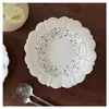 Prato de Tigela Floral Azul Retrô Francês Prato de Cerâmica Tigela de Cerâmica Renda de Alto Valor Prato de Sobremesa Tigela de Salada