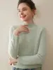 Suéter tejido clásico de cuello semi-alto 100% cachemir puro para mujer, grueso y cálido, color liso, jersey de manga larga