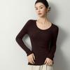 Camiseta Básica de Punto de Lana Peinada Superfina Yangzi para Mujer Otoño e Invierno Cuello Redondo Ajustado Delgado Jersey Interior Fino