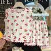 Traje de Manga Corta para Niños, Nuevo Estilo de Verano, Ropa de Casa de Encaje para Niñas, Pantalones Cortos de Seda Helada para Niñas, Conjunto de Dos Piezas, Ropa para Niños al por Mayor