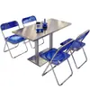 Mesa e cadeira azul Klein para loja de chá com leite da moda combinação de mesa redonda de aço inoxidável cadeira dobrável para lanchonete cafeteria